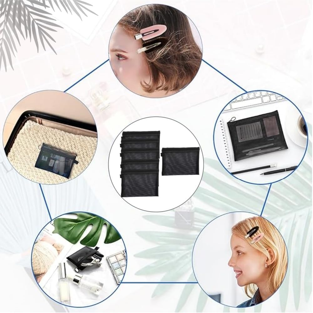 10 Pieces Black Mesh Makeup Bags Mesh Cosmetic Bags, A5-Sized 18.5Cm X 22.5Cm, Multi-Purpose Organizer Bags for Cosmetics, Travel, Office, and School Supplies with Durable, See-Through Design image number 3