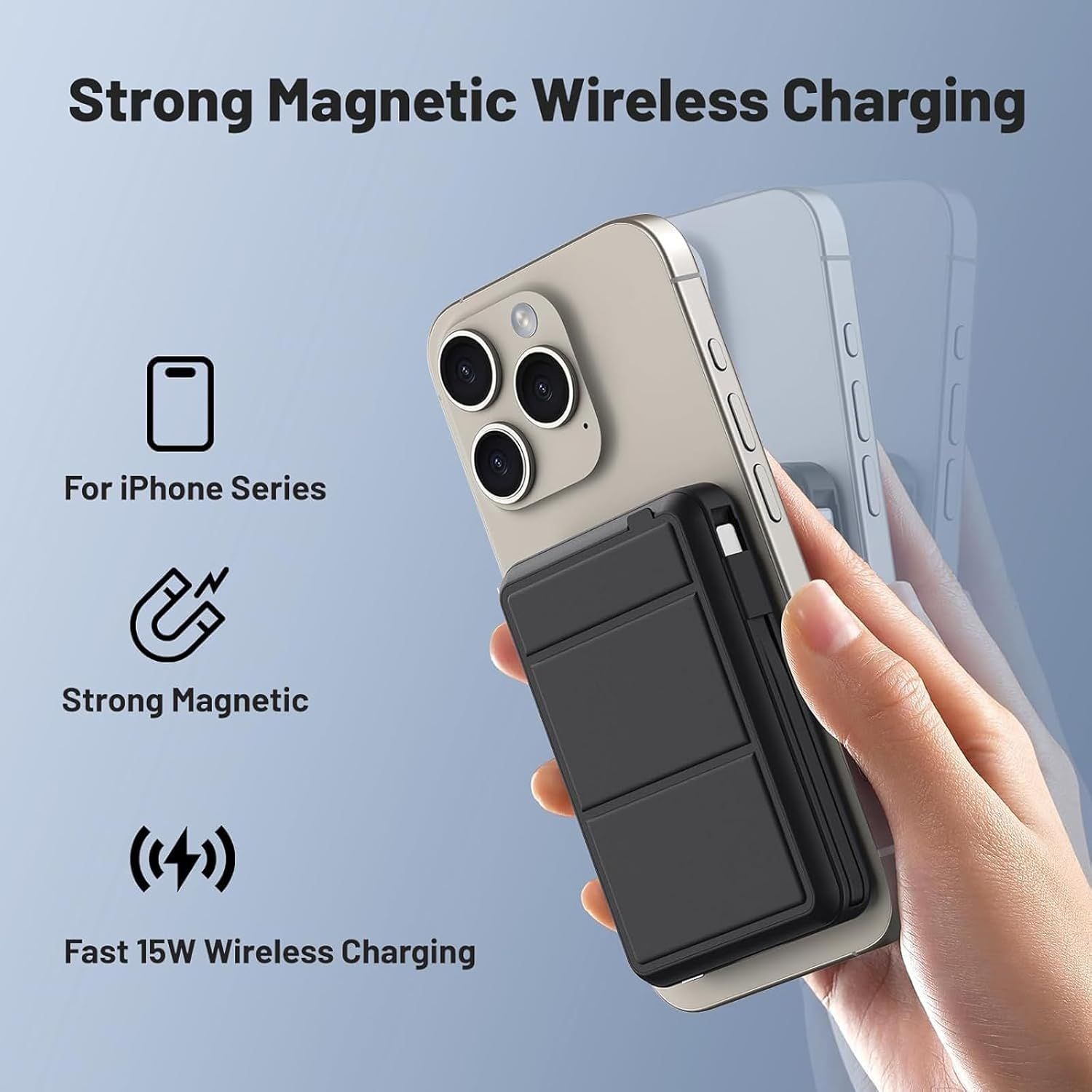 For Magsafe Battery Pack, 10000Mah Magnetic Power Bank 22.5W PD Fast Charging with USB-C Cable LED Display Wireless Portable Charger for Magsafe with Stand for Iphone 16/15/14/Pro Max image number 1