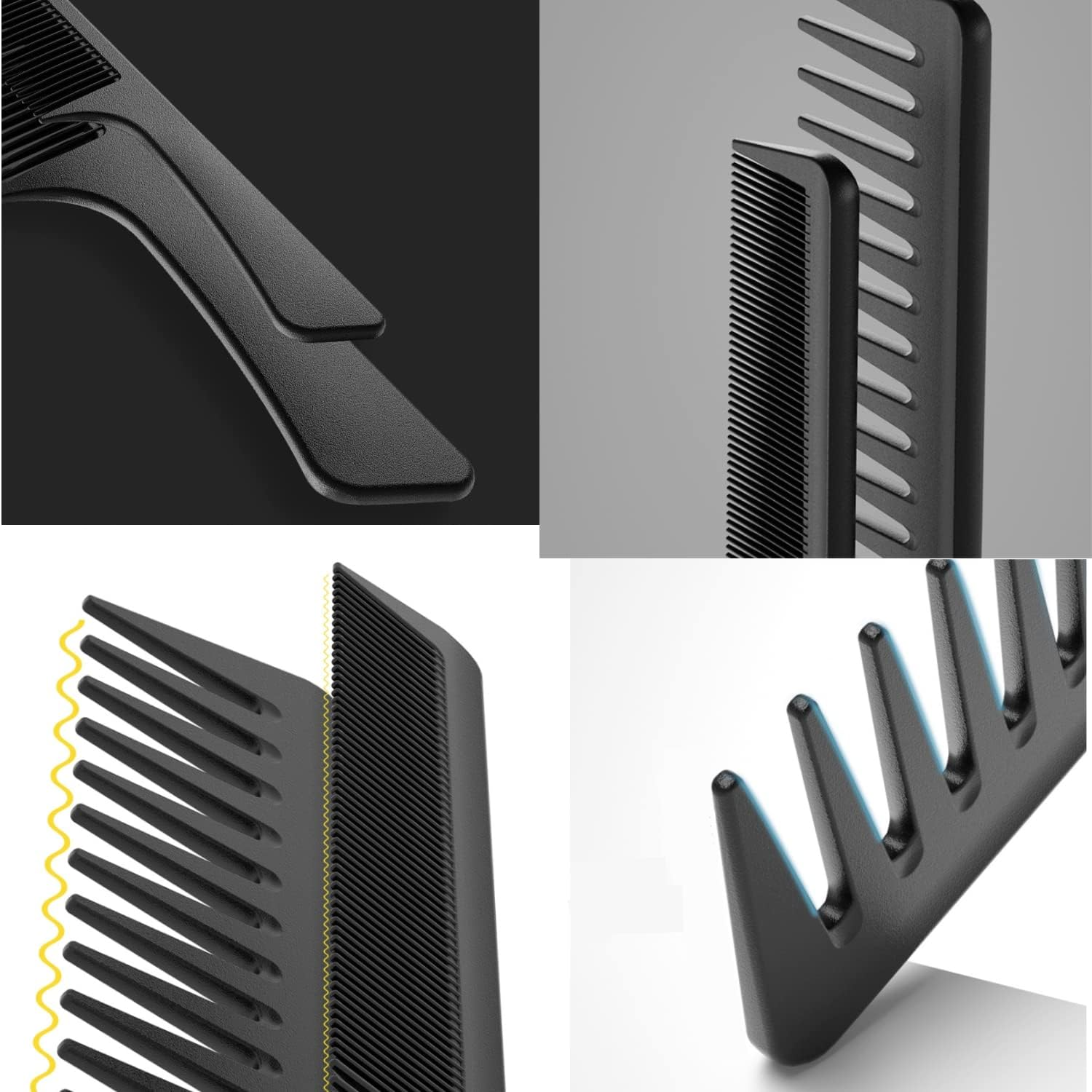 JZK 5 X Black Hair Combs Set, Wide Tooth Comb Fine Tail Comb Hair Styling Hairdressing Combs for Home Salon for Women and Men image number 3