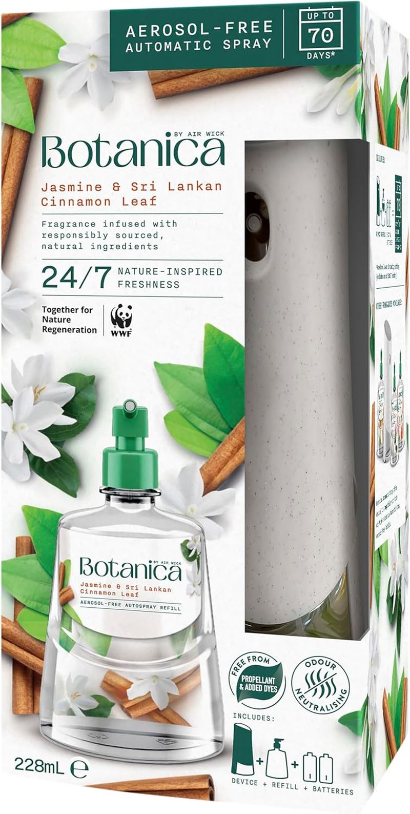 Botanica Automatic Spray Jasmine & Sri Lankan Cinnamon Leaf Starter Kit 228Ml