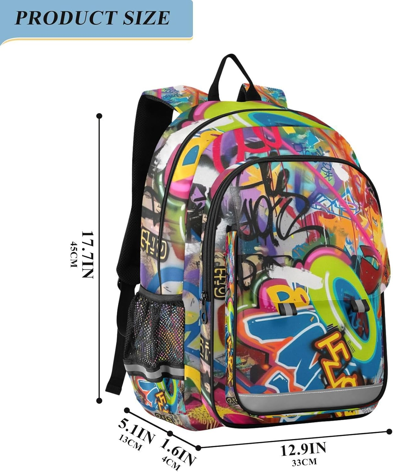RPLIFE Colorful Graffiti Back Packs for Kids, Cool Backpacks for School for Boys, Girls Big Backpack, Colorful Graffiti, One Size, Traditional Backpacks image number 4