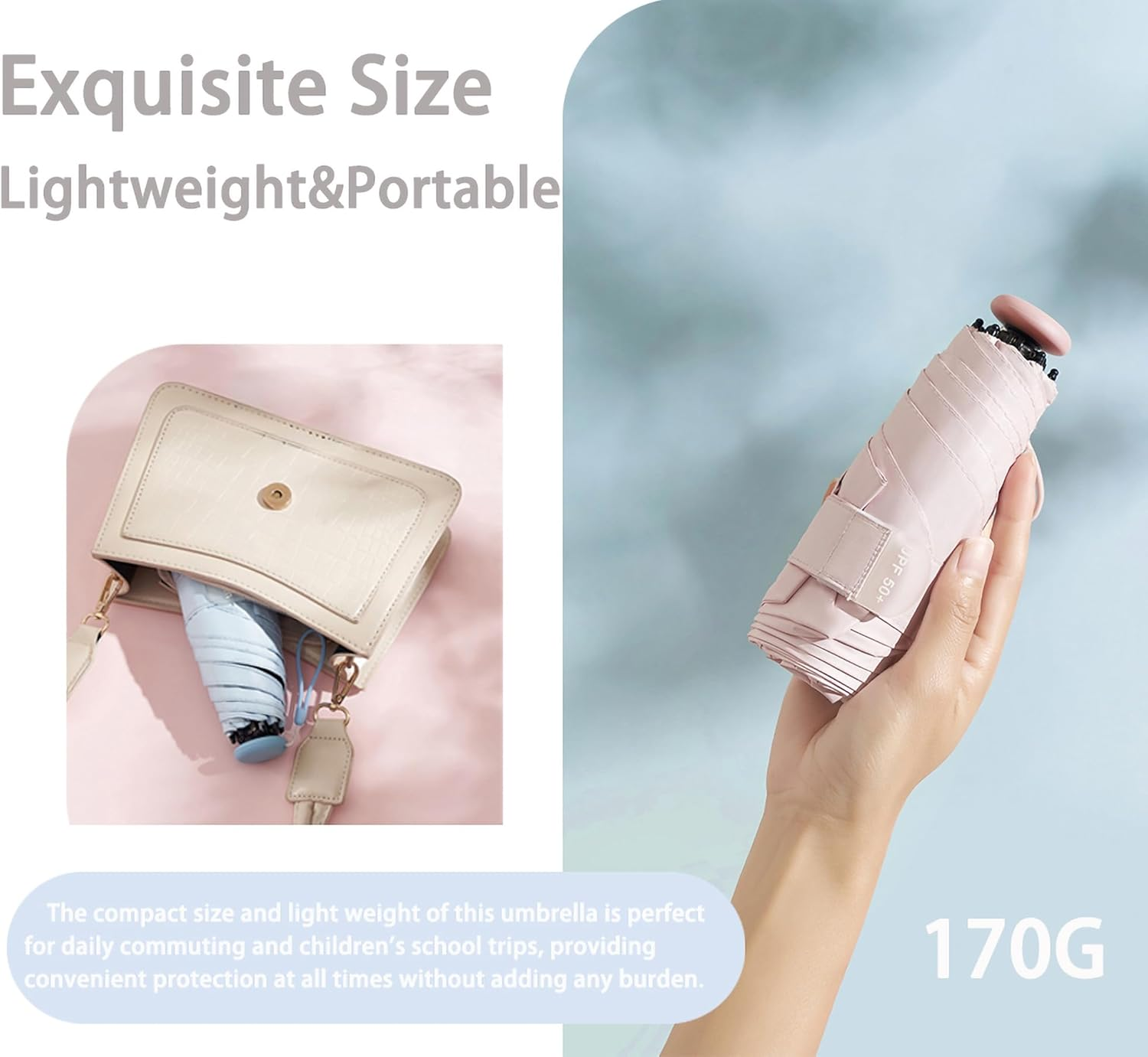 Mini Sun Travel UV Umbrella anti UPF 50 Protection 99.9% Micro Handle Coating Layer Fabric Compact/Lightweight Small Portable Backpack/Folding Purse Pocket Umbrella Rain/Blocking/Men Women Kids - Green image number 7