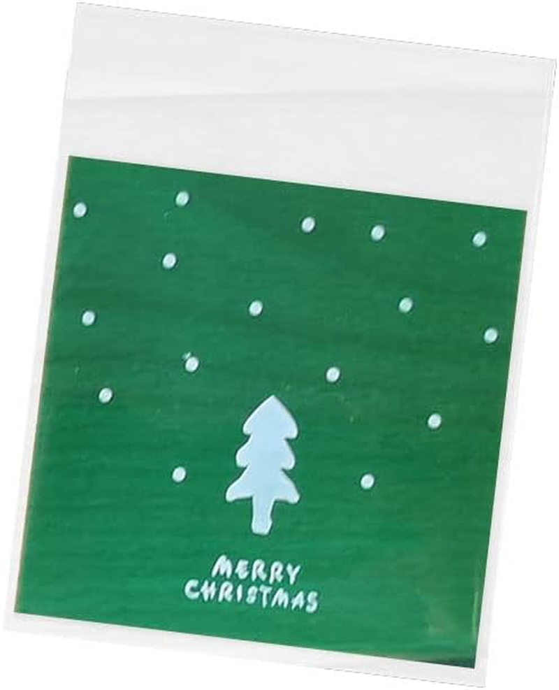 AIMALL 100PCS Christmas Cellophane Bag Party Favour Cookie Sweet Candy Biscuit Gift Bags - Food Grade, 10X10Cm + 3Cm