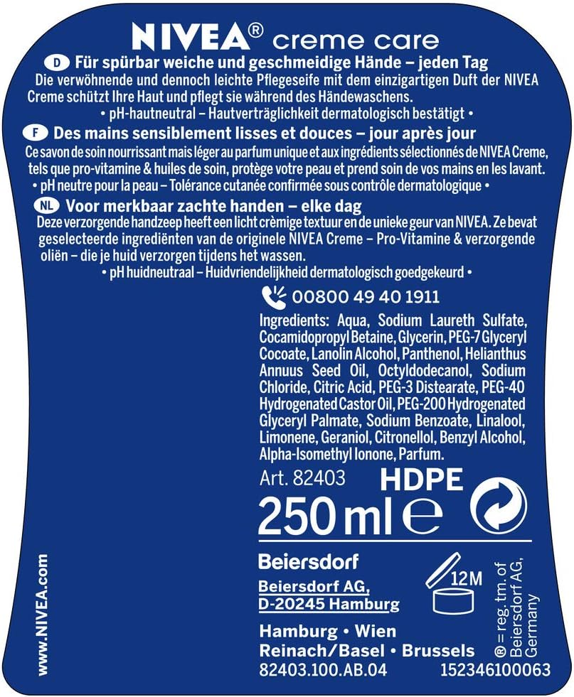 NIVEA Creme Care Cream Soap in Pack of 3 (3 X 250 Ml), Hand Soap with Fragrance and Ingredients of Nivea Cream, Mild Soap with Gentle Foam image number 2