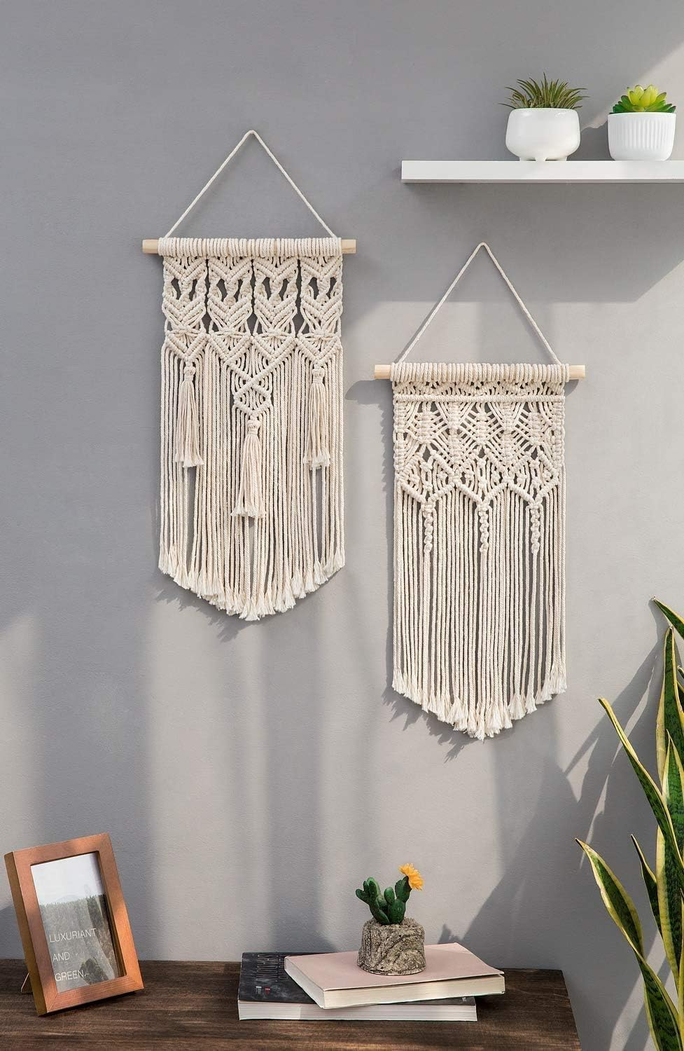 Mkouo 2 X Macrame Woven Wall Hangings, Boho Chic Bohemian Home Geometric Art Decor - Beautiful Home Dorm Room Decoration, Small Size 45.7 Cm (L X W) image number 3