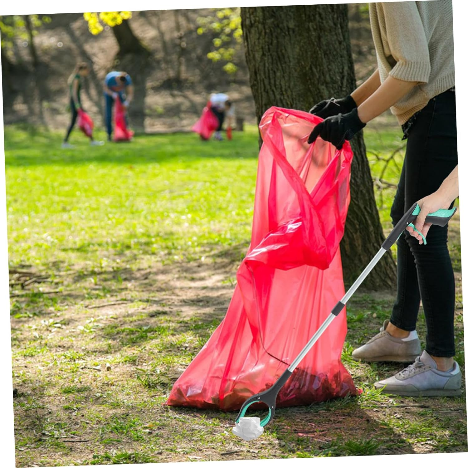 ERINGOGO Foldable Trash Grabber with Antislip Claw Ergonomic Long Reach Pickup Tool for Seniors and Elderly Portable Garbage Pick up Stick for Reach Areas Compact Extender Gripper Tool image number 3