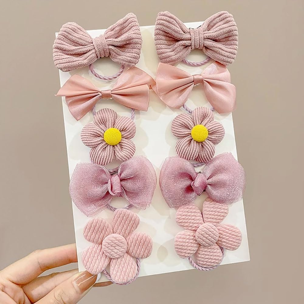 10Pcs Cute Pink Bow Hair Ties - Elastic Bowknot Ribbon Ponytail Holders, Rubber Hair Accessories for Toddlers, Baby Girls, and Kids