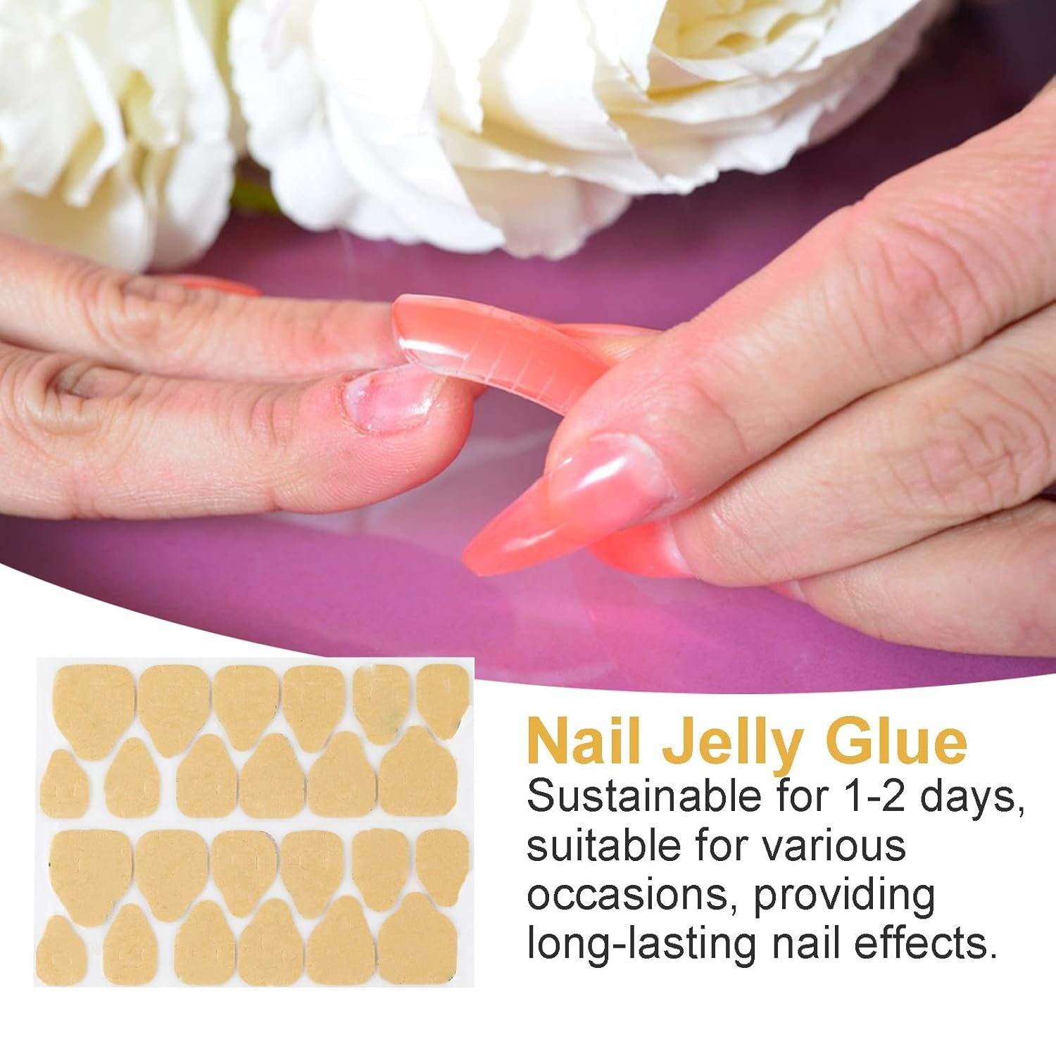 Esncddym Nail Adhesive for Press on Nails - (1 Sheet) Adhesive Jelly Sticky Tabs - Press on Nail Stickers, Long Lasting Double Sided Nail Glue for Nail Tip Press on Nails image number 6