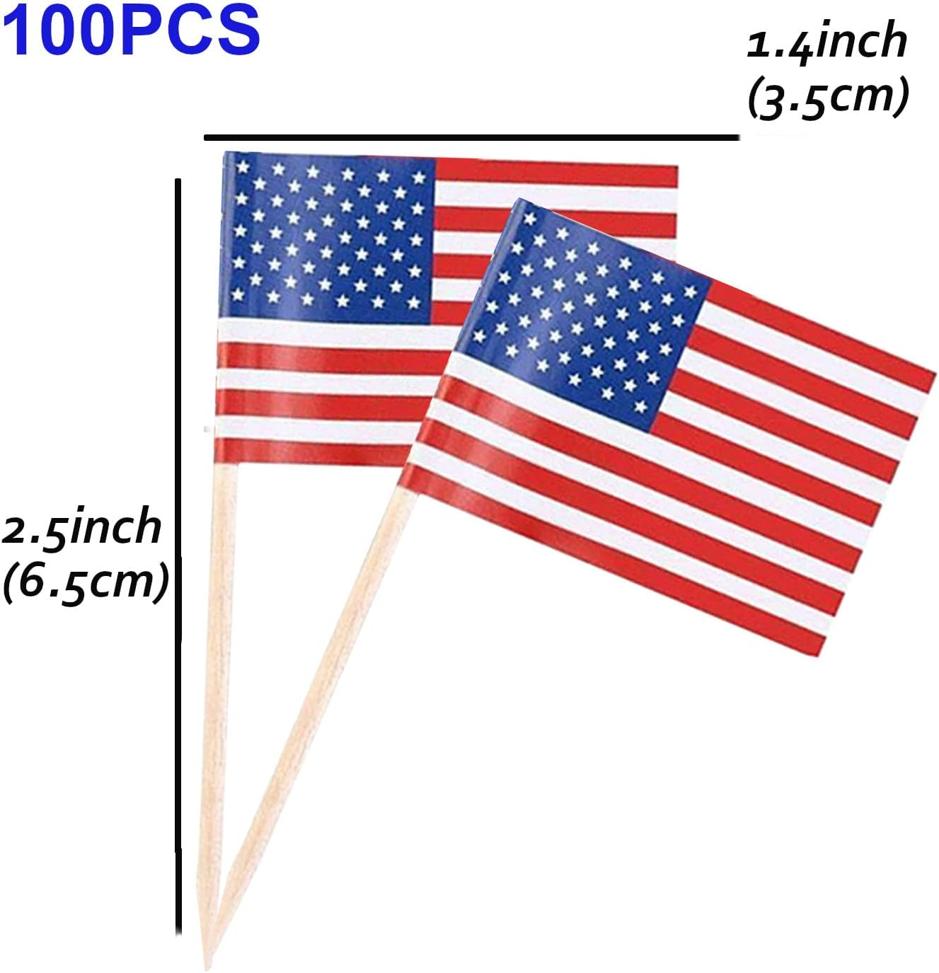 100PCS American Flag Cake Topper,Usa National Flag Cupcake Stand for Party Decoration Supplies image number 3
