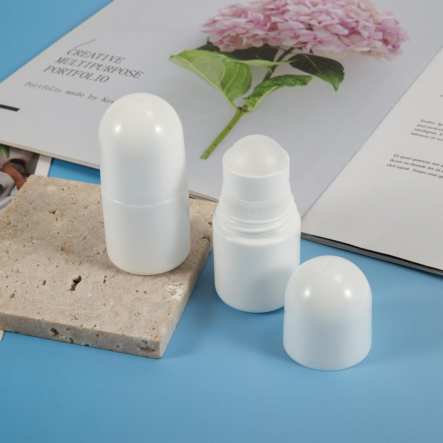 6 Pcs 30Ml/1Oz Empty Refillable Roll on Bottles, Plastic Essential Oil Bottles with Roller Balls, Leak-Proof DIY Perfume & Aromatherapy Containers (White, Thin-Waist Style) image number 2