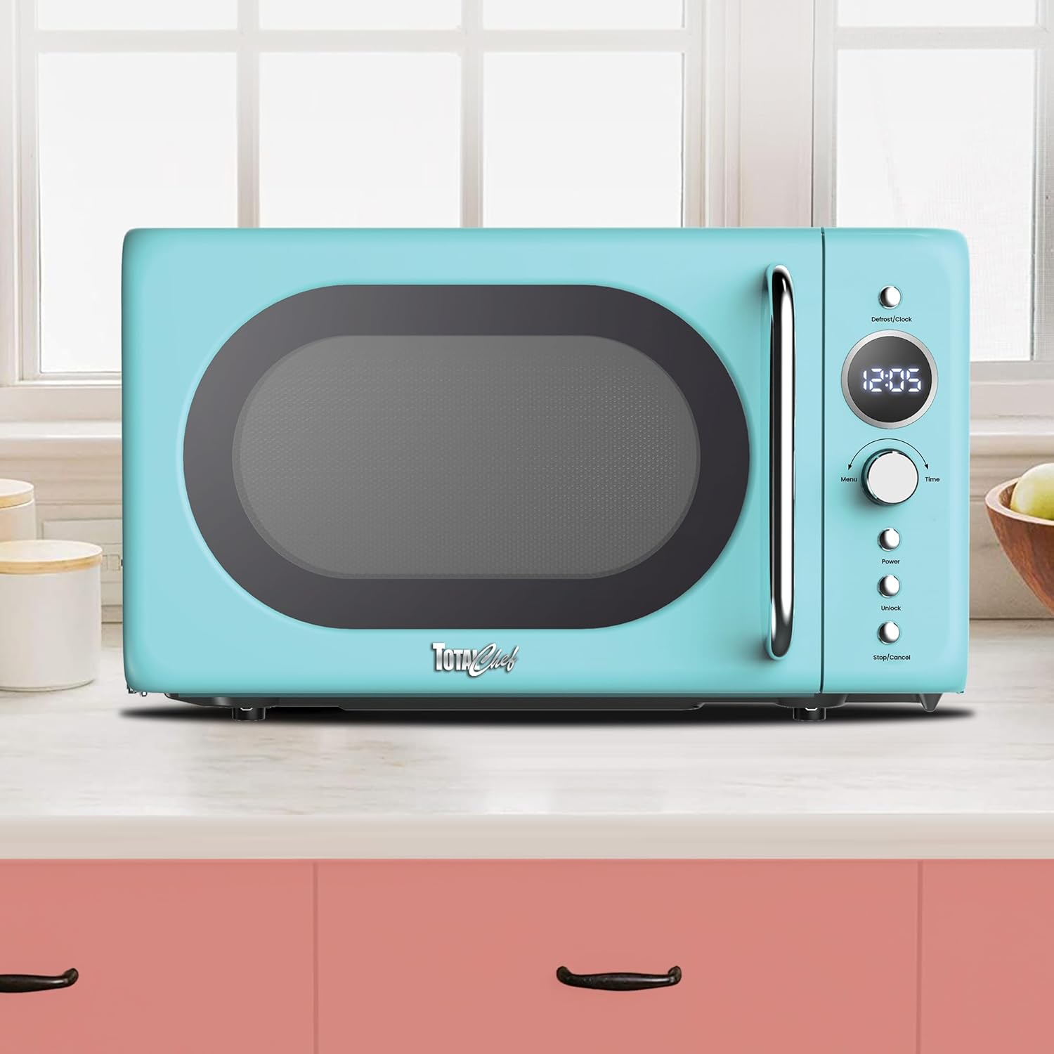 Total Chef Retro Microwave Oven | 20L | Quick Start & Defrost by Weight/Time | 8 Pre-Set Cooking Modes for Coffee, Rice, Pasta, Potato, Reheat, Fish, Pizza, Popcorn | 700W (Blue) - Black image number 7