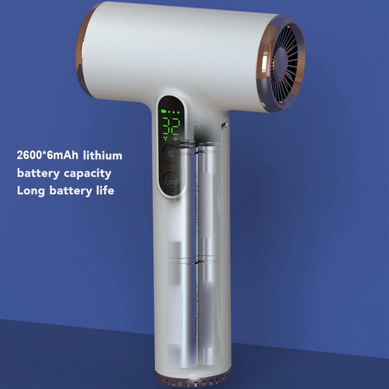 USB Rechargeable Cordless Hair Dryer, Digital Display Screen 3 Gear Wind Temp, 15000Mah Battery, High Power Fast Drying for Student Dormitories, Travelling, Outdoors image number 3