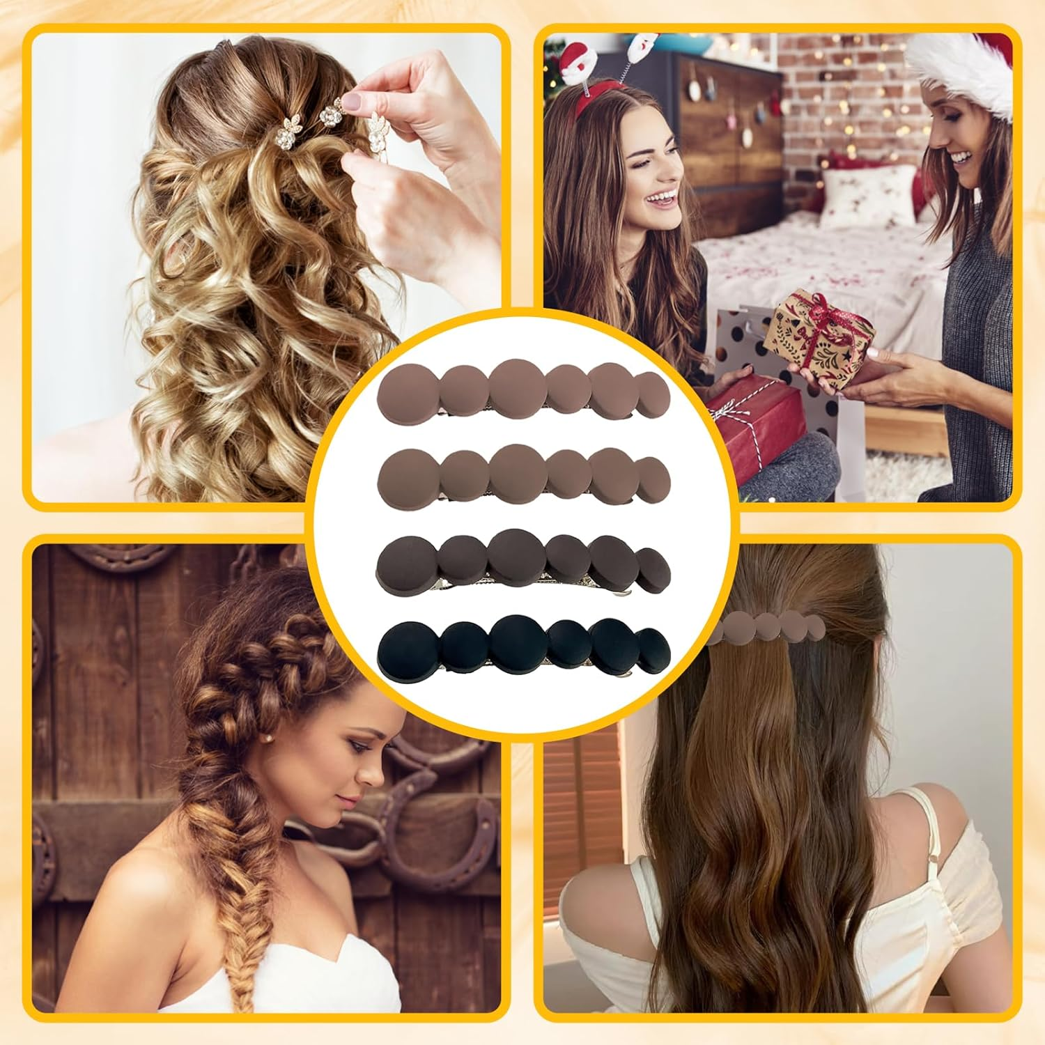 French Hair Pin, Women'S Hair Clips, Pack of 4 Hair Clips in Various Colours, Outdoor round Design, Non-Slip Girls Hair Clip, Small, Small Hair Clips for Girls and Women