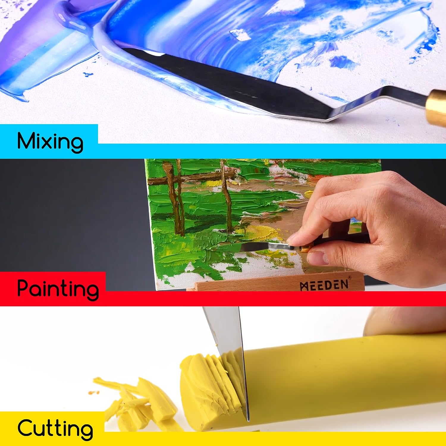 MEEDEN 5 Pieces Painting Knife Set, Versatile Stainless Steel Spatula Palette Knife, Oil Painting Supplies Mixing Scraper for Oil, Paint Color Mixing, Acrylic Painting image number 1