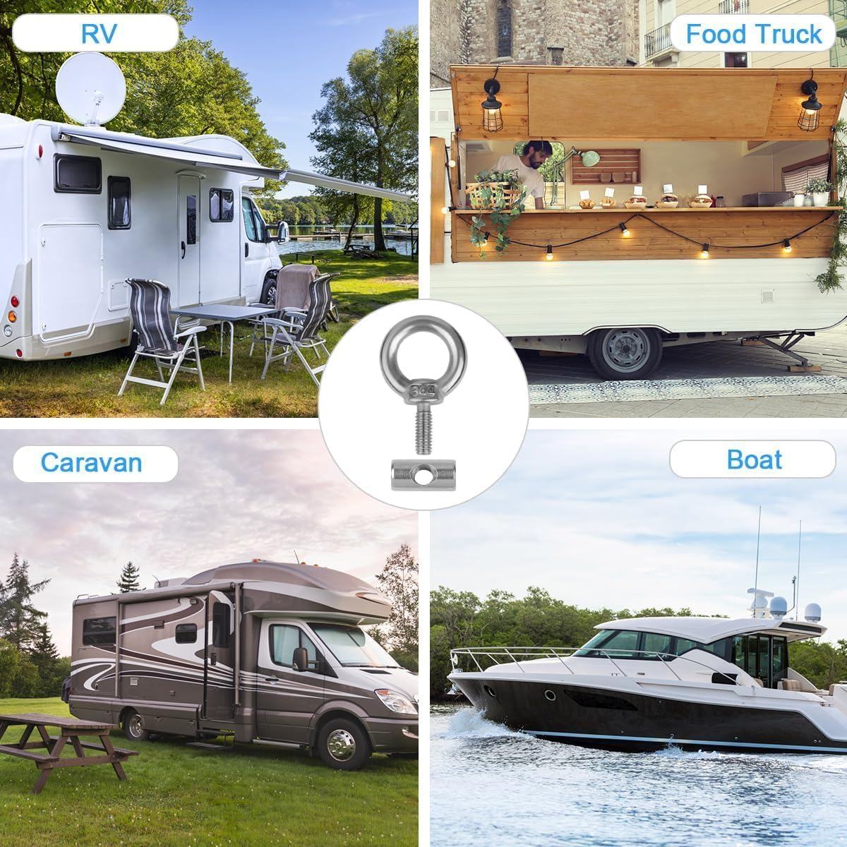 Slzhds Awning Rail Stoppers, 4 Pcs Stainless Steel Awning Piping Stopper 6 Mm with 4 Carabiners, Ideal for Caravan, Motorhome, Campervan - Camping Tent Equipment (4 Set) image number 2