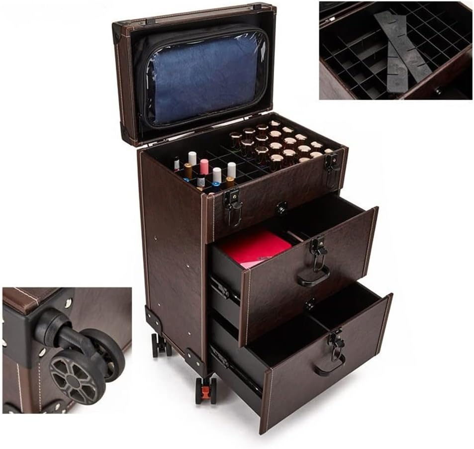 Trolley Makeup Box Universal Wheel Makeup Dresser Beauty Trolley Suitcase Rolling Suitcase Cosmetic Bag (Color : Brown, Size/1258 image number 2