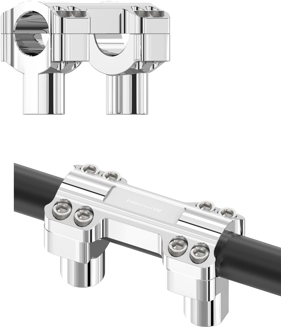 Chrome 1 1/4 Handlebar Risers with Clamping Cover Fits for Harley Davidson Softail Dyna FLS FXD Road King Tourings with 1.25" Knurl Center (Chrome) image number 2