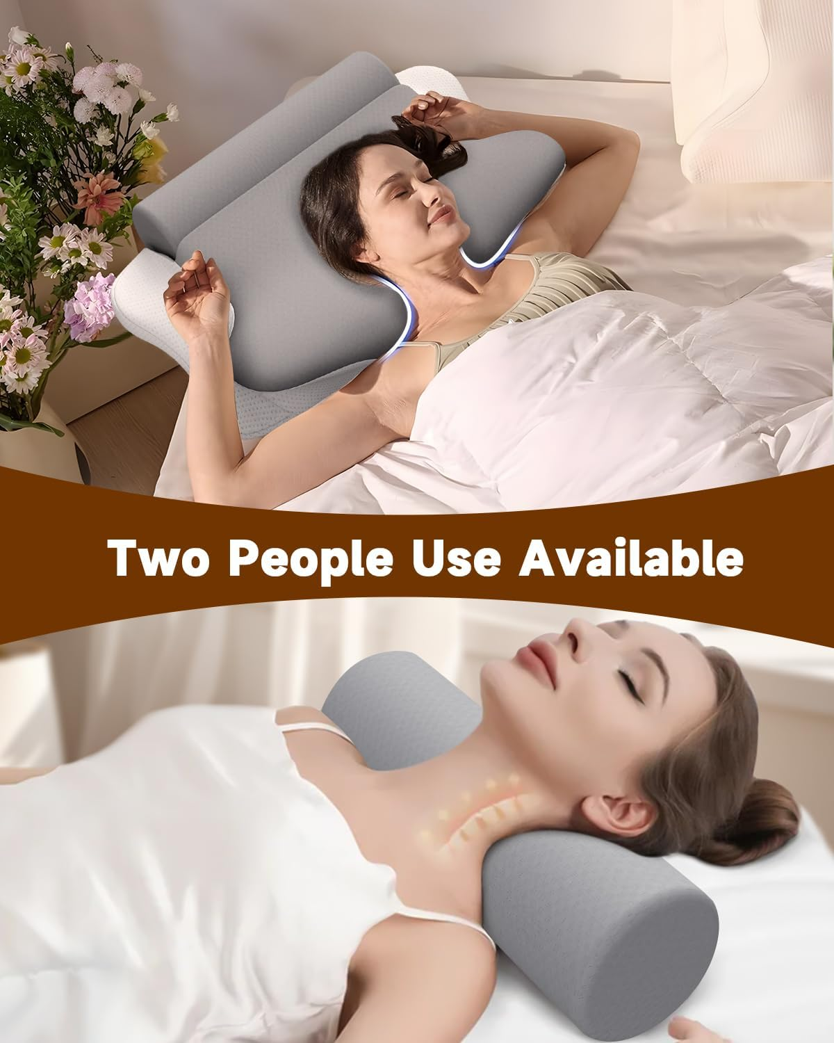 Kisfam Cervical Neck Pillow and Roll Neck Pillow, 2 in 1 Removable Ergonomic Pillow for Neck Pain Relief, Cervical Pillows, Memory Foam Pillows for Sleeping image number 3