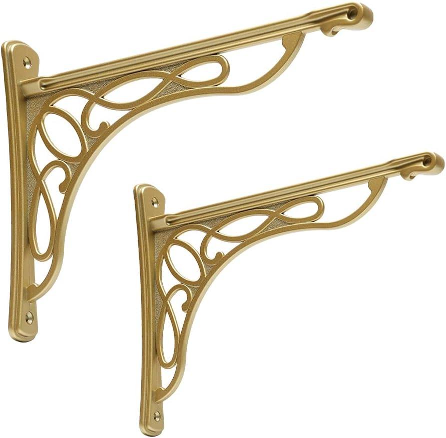 2 PCS 10 Inch Bracket Shelf Brackets Cast Iron Metal Corbels Ancient European Style Antique Brass