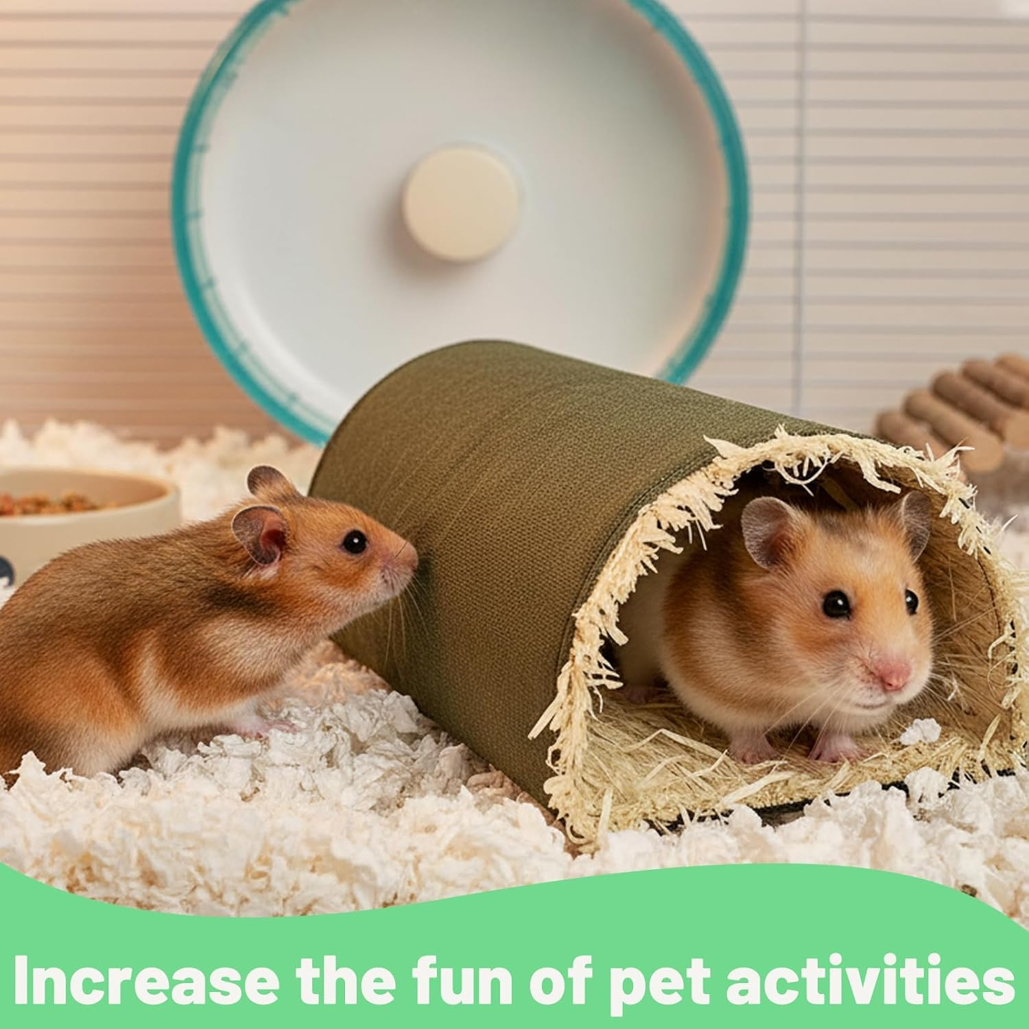 Guinea Pig Accessories, 2 Green Houses for Small Animals, Rabbit Accessories, Guinea Pig Tunnel, Toy for Rodents, Hamster Cave Made of Natural Material