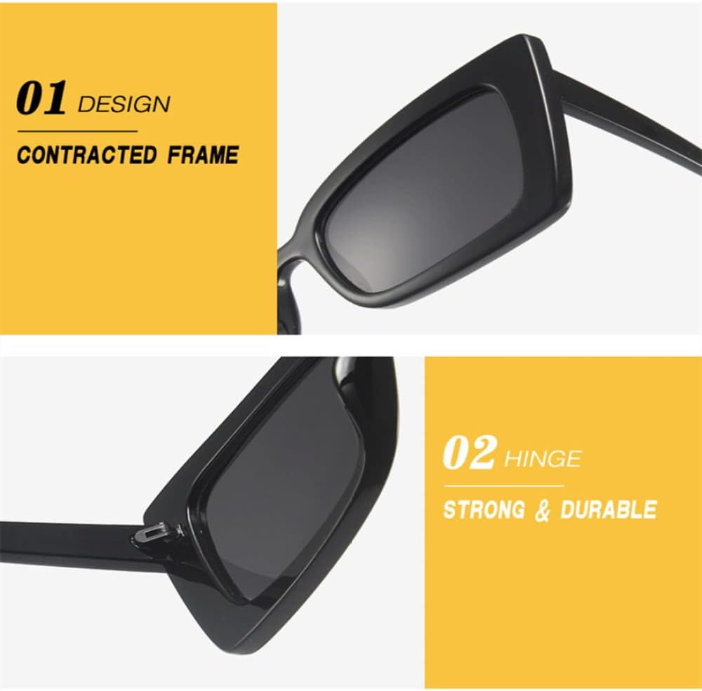 Retro Square Sunglasses Women Vintage Lens Big Gradient Rectangle Sun Glasses Female - C1 Black Black image number 7