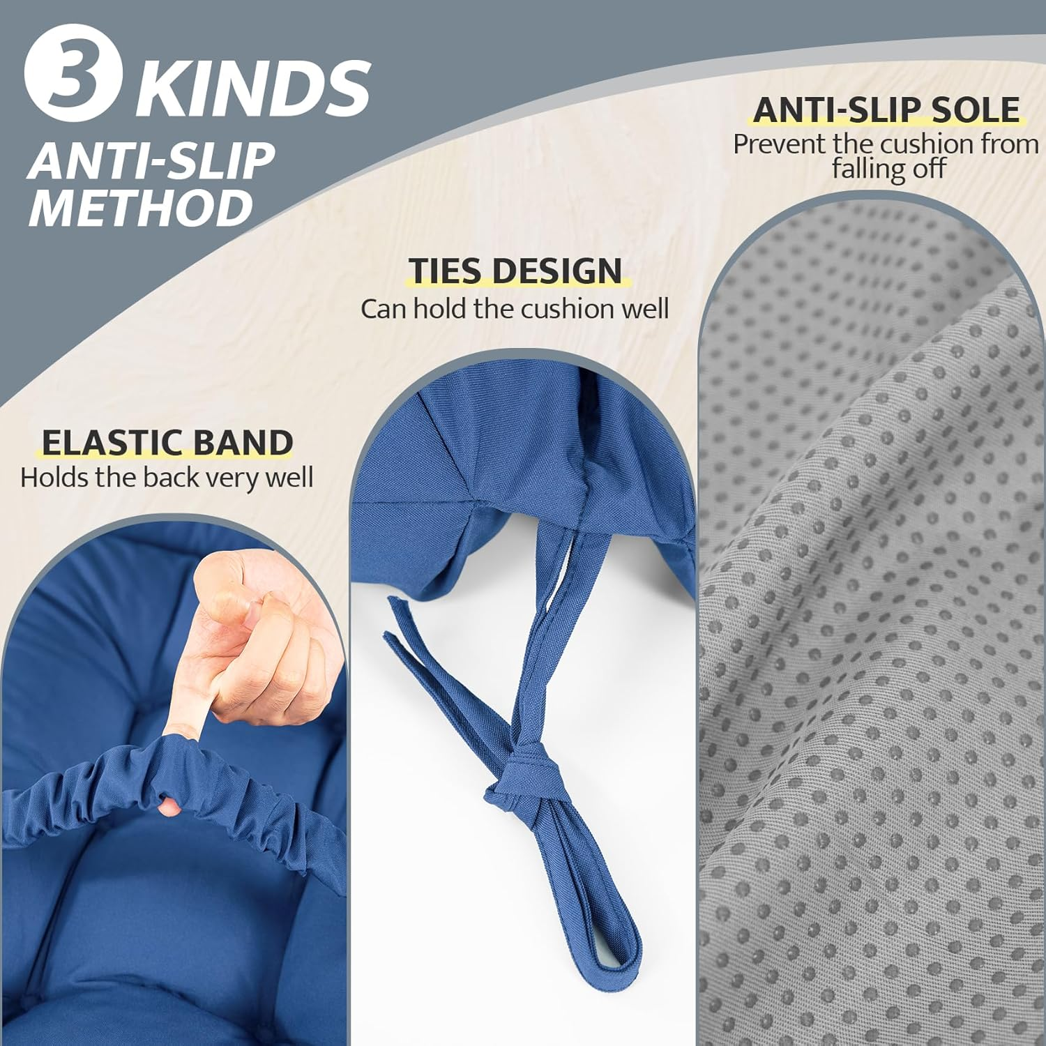 Mudilun Outdoor Adirondack Chair Cushion High Weather Resistant Tufted Waterproof Lounge Cushion Anti-Slip Thickened High Back Patio Seat Pads - Blue image number 4