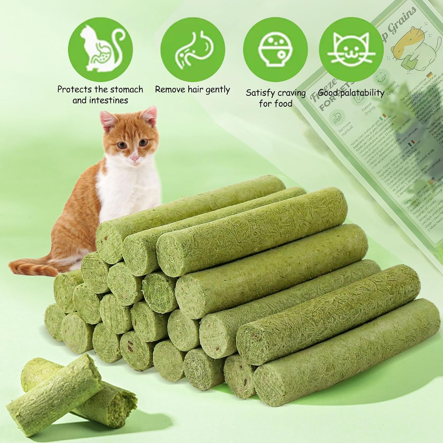 Cat Grass Stick Treats for Cat, 100G Freezed Drying Snacks for Cats, Edible Cats Chew Toys, Kitten Treats for Cleaning Teeth Remove Hair Ball image number 5