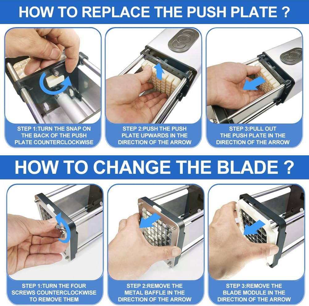 CHAOFLIGHT Electric French Fry Cutter,Vegetable Cutter Vertical Potato Chips Cutter Machine Commercial Vegetable Chopper Stainless Steel Potatoes Maker with 1/2 & 3/8 Inch Blade (Horizontal) - Horizontal image number 3