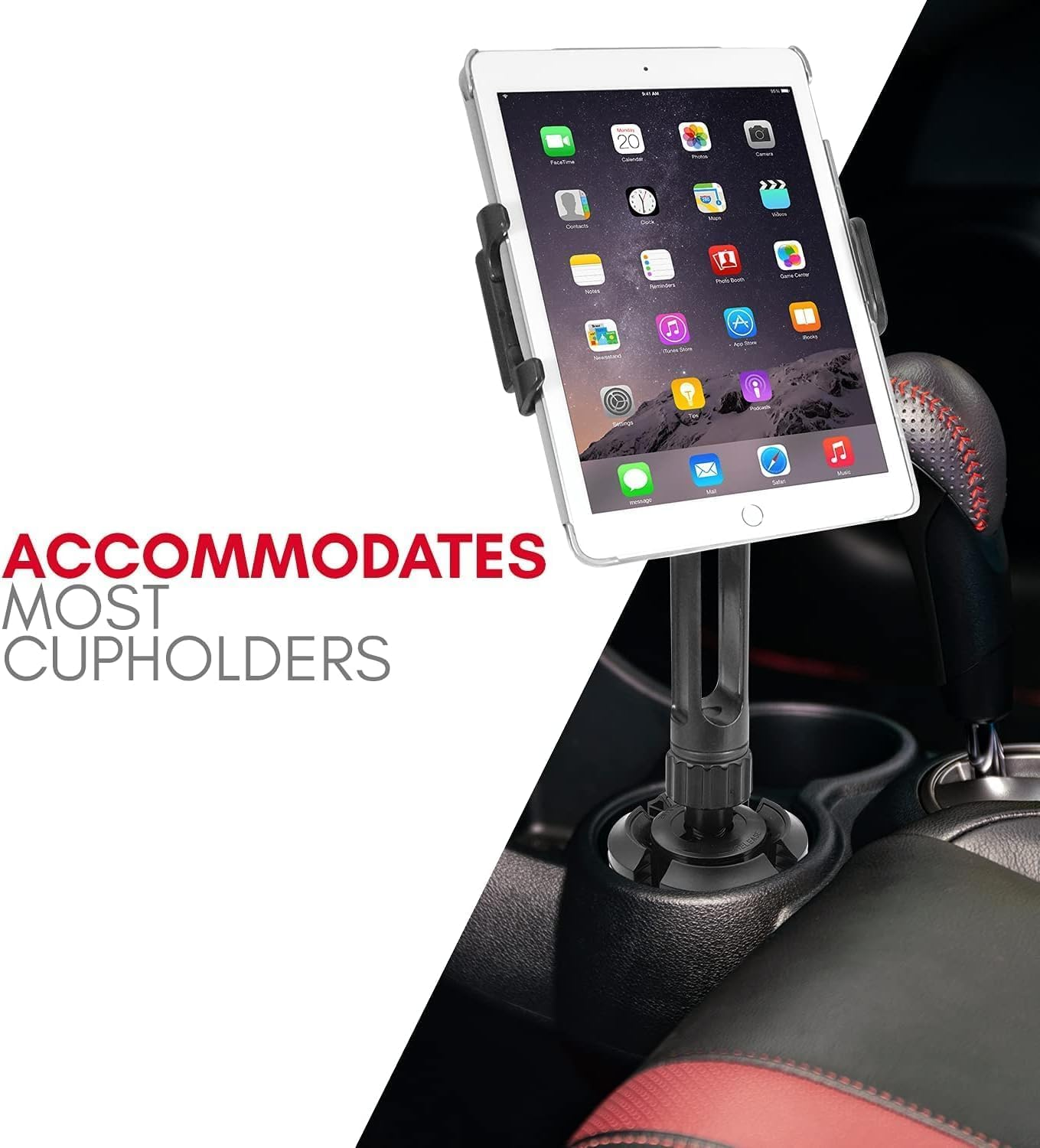 Macally Cup Holder Tablet Mount - Heavy Duty Ipad Cup Holder Car Mount Stand or Tablet Holder for Car, Truck, and Vehicle - Fits Devices 3.5" - 8&rdquo; Wide with Case - Adjustable Ipad Holder for Car image number 3