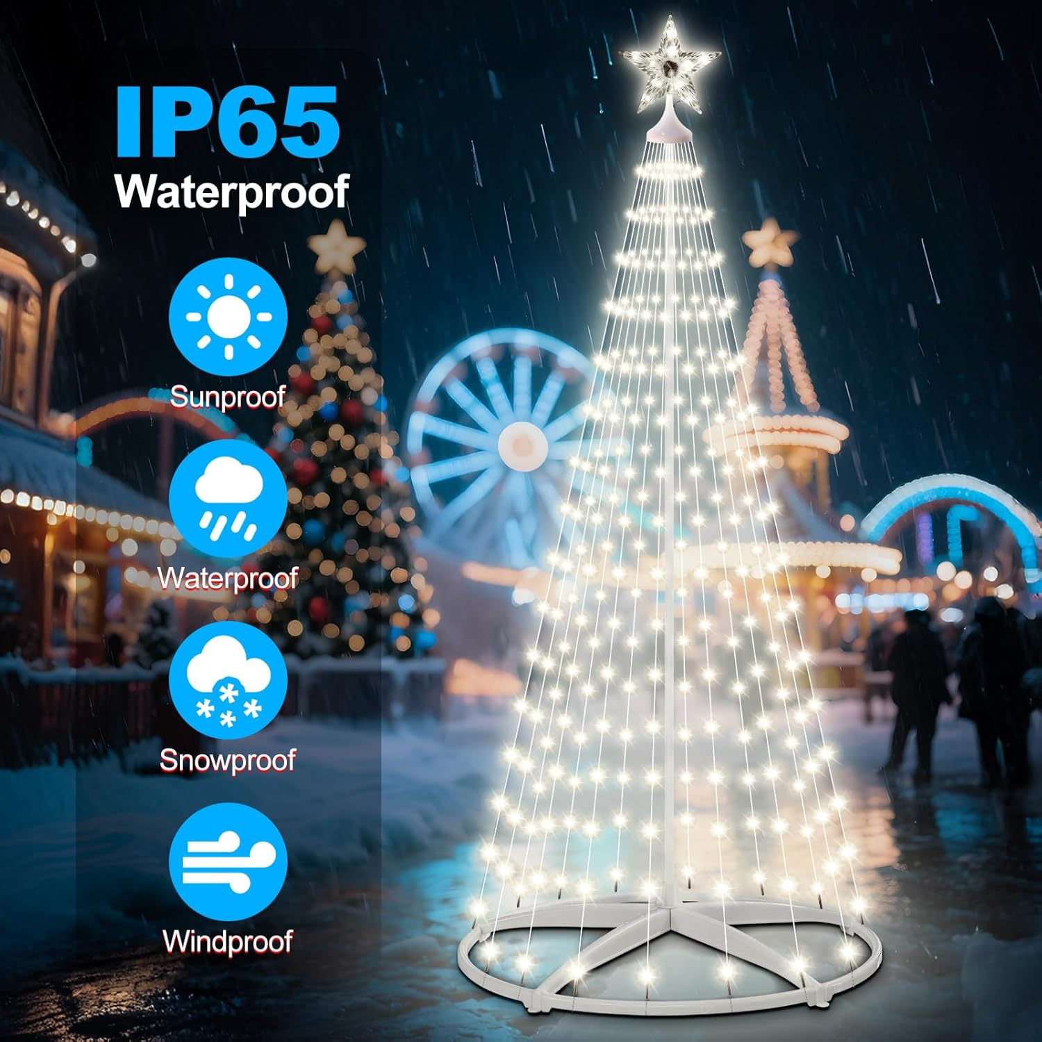 HELESIN Christmas Tree String Light, 1.8M 250 LED Cold White Christmas Decorations Outdoor, Christmas Lights with 8 Flash Modes for Porch Yard Patio Outdoor Xmas Holiday Christmas Decor image number 5