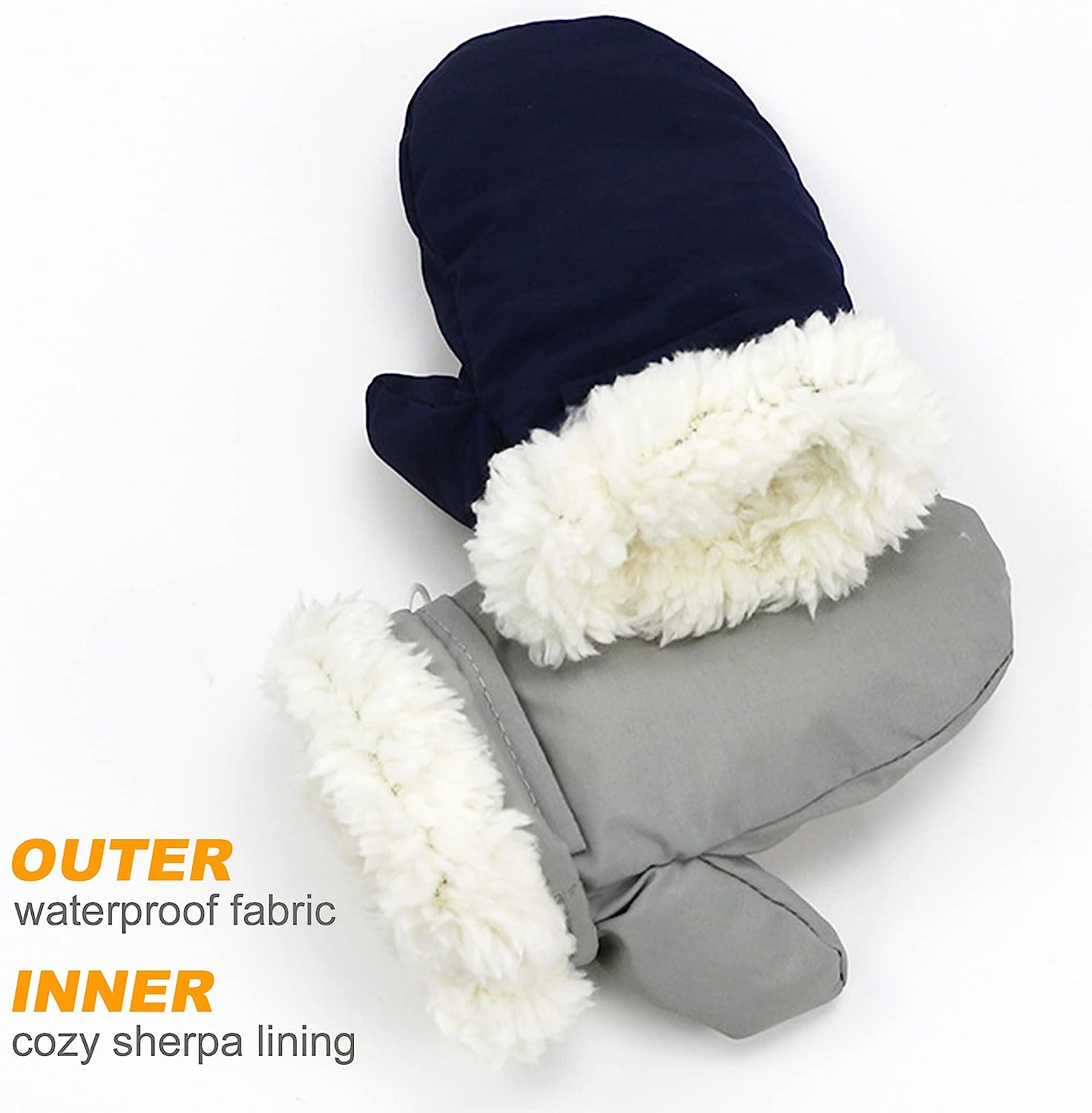 UTTPLL Lined Fleece Toddler Mittens Waterproof Infant Baby Toddler Kids Winter Mittnes Warm Ski Snow Gloves for Boys Girls - B Navy  Grey image number 3