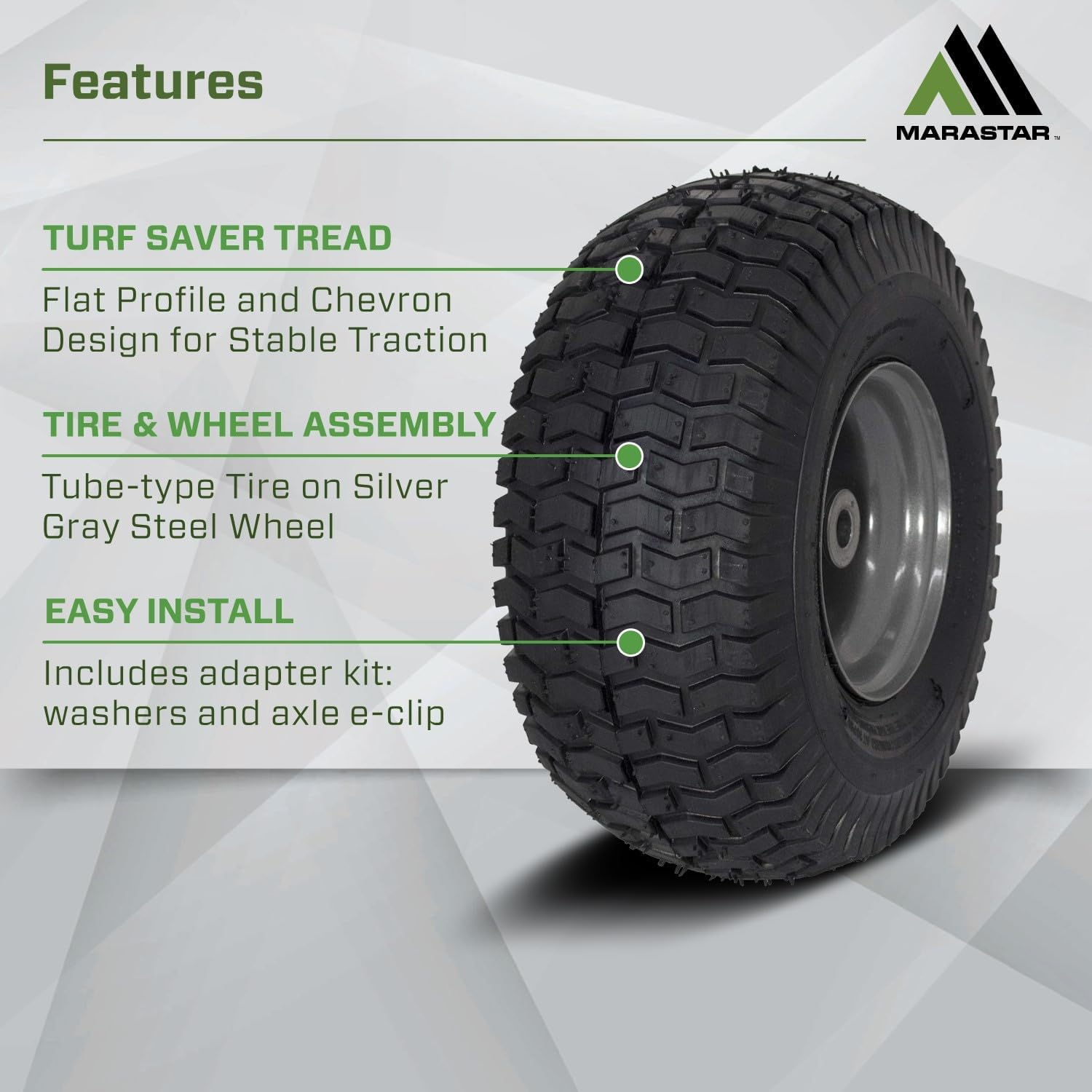 MARASTAR 21446-2PK 15X6.00-6 Tire and Wheel Assembly, Pneumatic Replacement Lawn Mower Front Tires Compatible with Craftsman Riding Lawn Mowers, 2 Pack, Easy Install Assembly image number 3