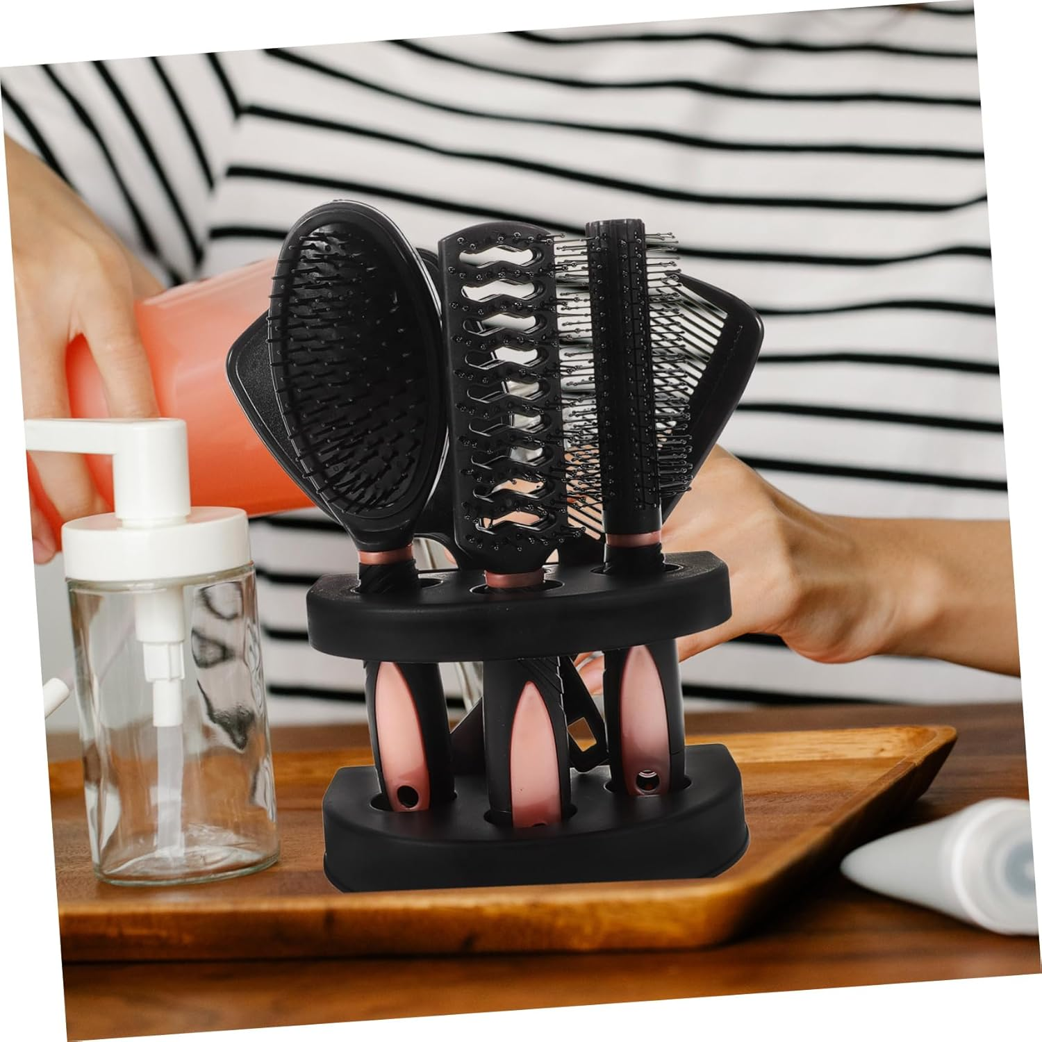 DINHEAROM 5Pcs Hair Comb Mirror Detangling Brush No Static Styling Tools for Home Outdoor Use image number 4