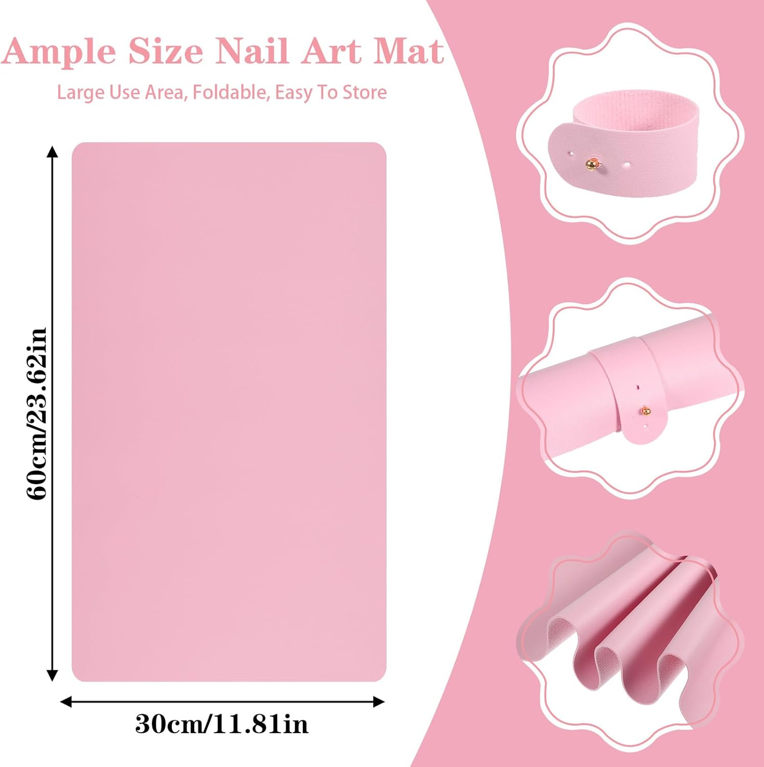 Nail Table Mat 60 X 30 Cm Pink Nail Art Arm Rest Hand Cushion Table Mat Non-Slip Soft PU Leather Waterproof Double-Sided Hand Rest Pad for Nail Studio Hand Rest Nail Design image number 3