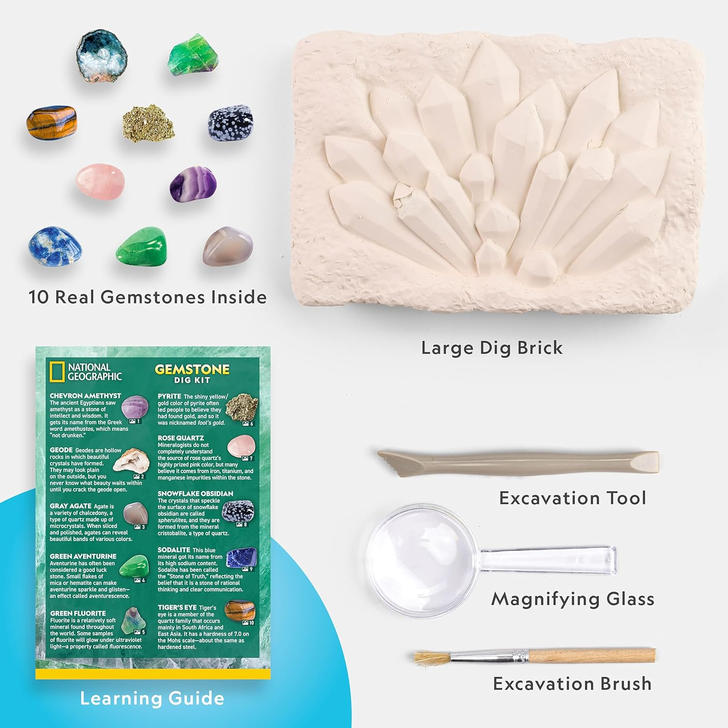 National Geographic Gemstone Dig Kit &ndash; Dig up 10 Real Gems & Crystals, Science Kit for Kids, Gem Digging Kit for Kids, Mining Kit, Rock Collection image number 5