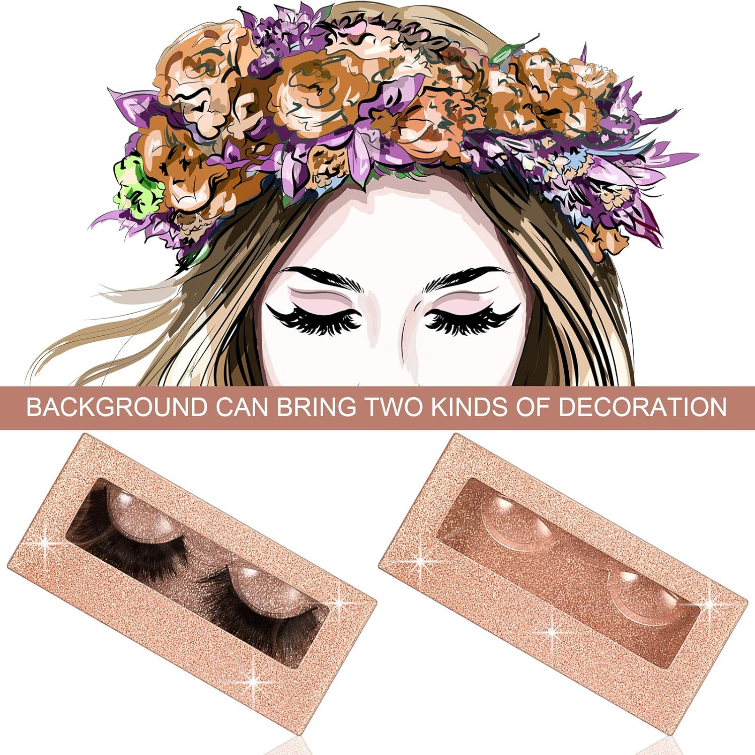 50 Sets Empty Eyelash Case Set, Include 50 Empty Eyelash Box Lash Box Packaging Eyelash Storage Box, 50 Eyelash Box Tray False Eyelash Storage Box Tray, 50 Internal Background Paper (Champagne Gold) image number 6