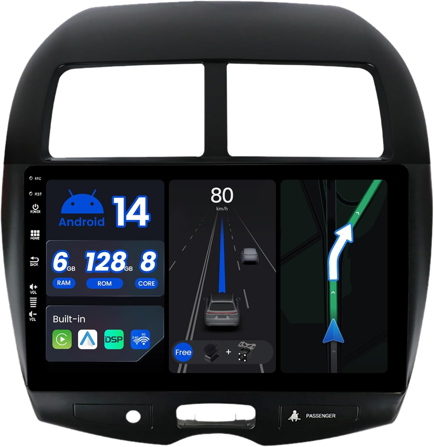 6G+128G - Android 14 IPS Car Stereo for Mitsubishi ASX (2010-2019) - Wireless Carplay/Android Auto - LED Camera + MIC - 10.1 Inch 2 Din - DAB Steering Wheel Fast-Boot 360-CAM AHD Wifi