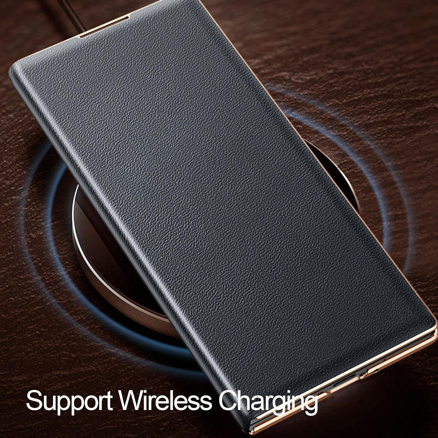 Jarttarn Galvanize Case for Galaxy Z Fold 7 2025, Classic Genuine Leather Flip up Business Full Protection Cover Slim Bumper Case for Z Fold7 (Black) image number 5