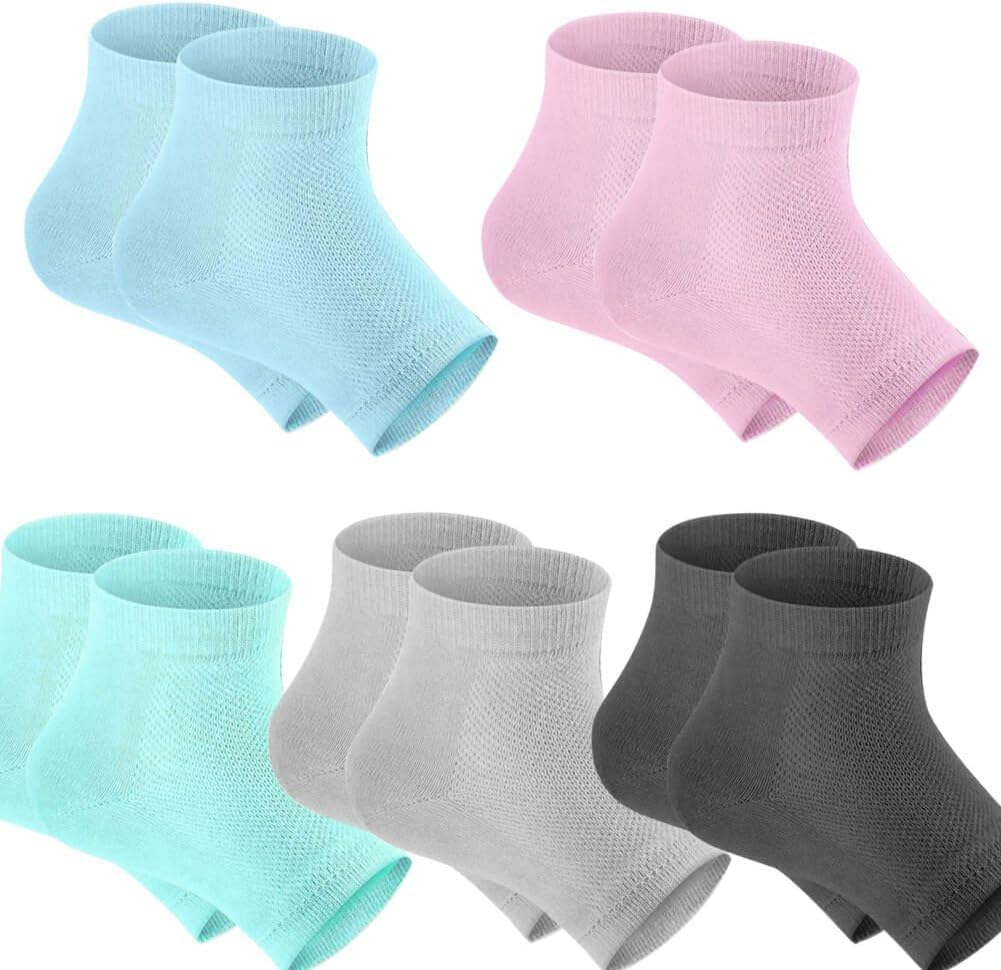 5 Pairs Moisturizing Gel Heel Socks Open Toe Socks for Dry Hard Cracked Heels 5 Colors image number 3