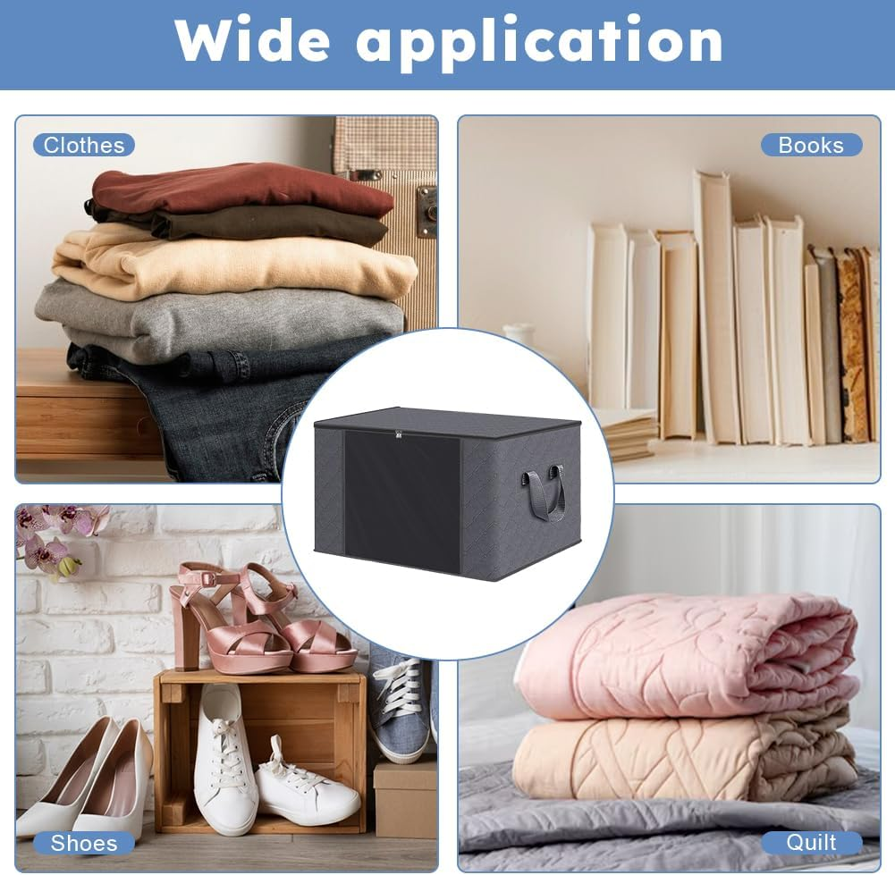 6 Pack Clothes Storage, Foldable Thik Fabric Blanket Storage Bags with Lids and Handle, Storage Containers for Organizing Clothing, Comforter, Organization and Storage