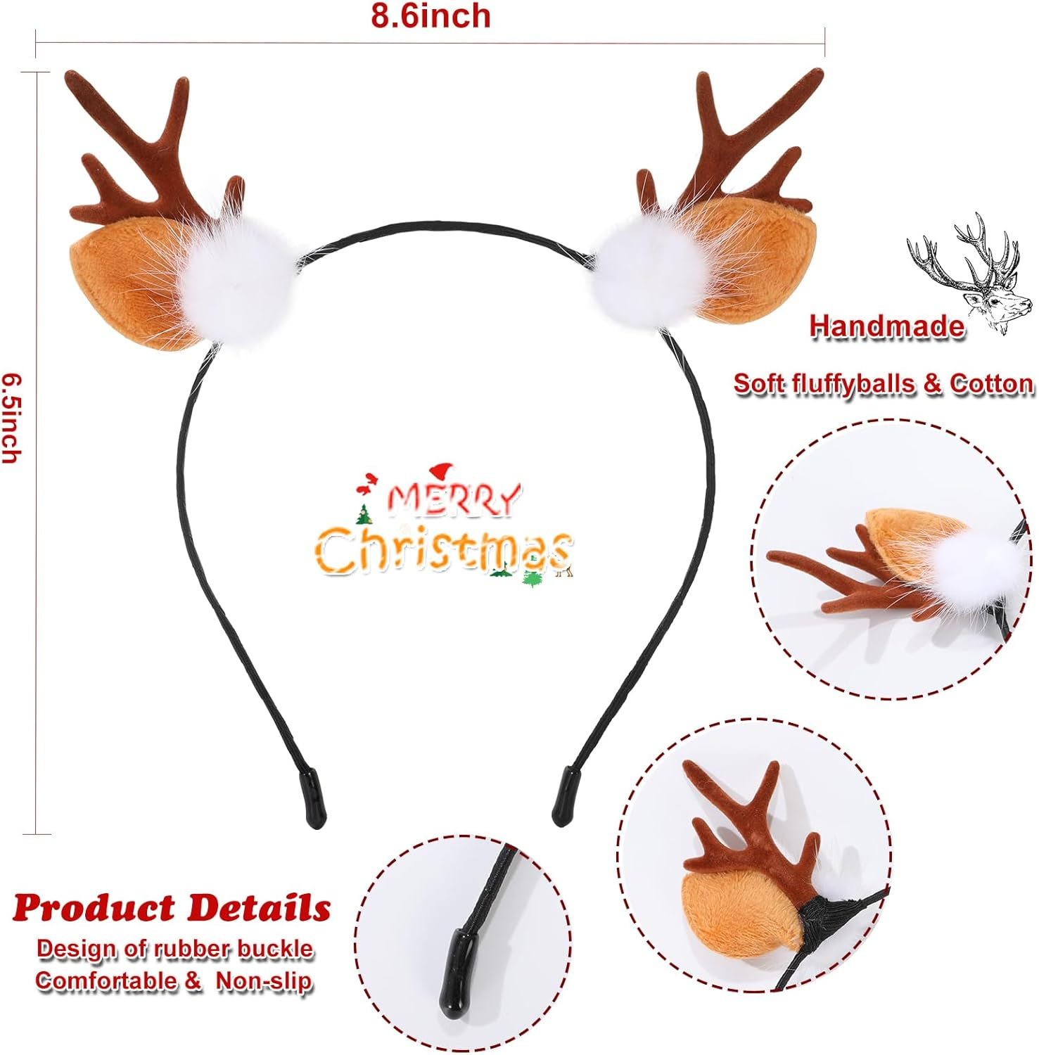 YCHRLSO Reindeer Antlers Deer Ears Headband - Cute Antler Headband Reindeer Hairband Bambi Ears Christmas Hair Accessories Costume for Women/Aquamarine image number 3