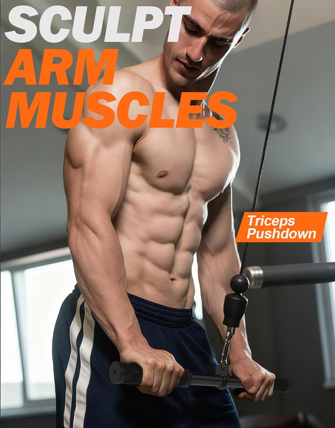 Fitarc Straight Lat Bar Cable Machine Attachment,Pull down Short Bar for Bicep&Tricep Curl for Home Gym image number 1