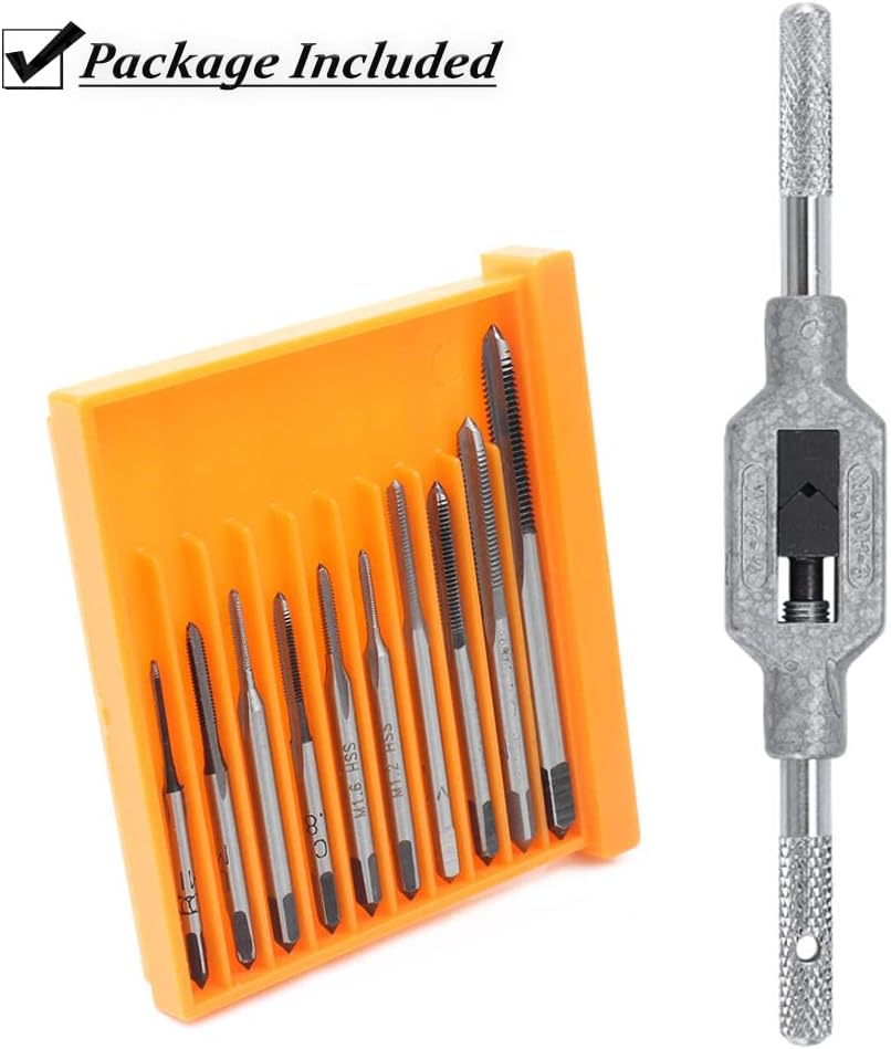 Saipe 10Pcs Micro Taps Bit Small Hand Screw Thread Taps M1-M3.5 HSS Mini Metric Plug Tap Screw Tap Drill Tap Drill Set Tapping Tool with Adjustable Tap Wrench 1/16-1/4'' image number 5