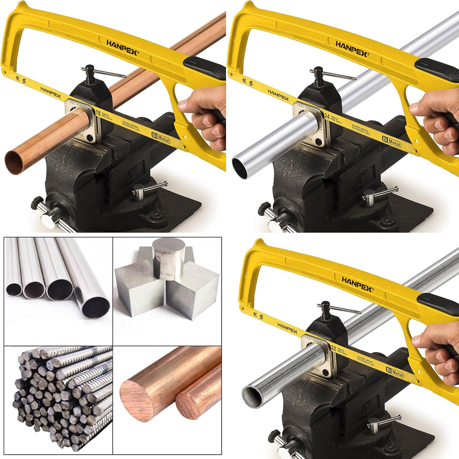 Hanpex Hacksaw Replacement Blade Sets (10 Pack) High Speed 3Pc. 18TPI / 3Pc. 24TPI / 4Pc. 32TPI- 300Mm (12") Length Hack Saw Blade - Bi-Metal HSS Cutting Blades image number 2