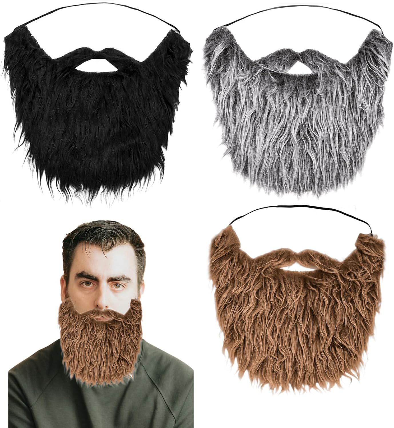 Lopsity Fake Beard Costume Men'S Beard with Adjustable Band Cosplay Halloween Fake Beard Facial Hair for Costume Party (3COLOR) image number 2