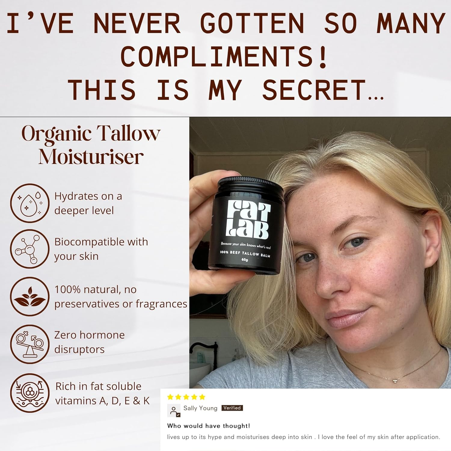 Vanilla-Infused 100% Grass-Fed Beef Tallow Moisturiser 30G image number 4