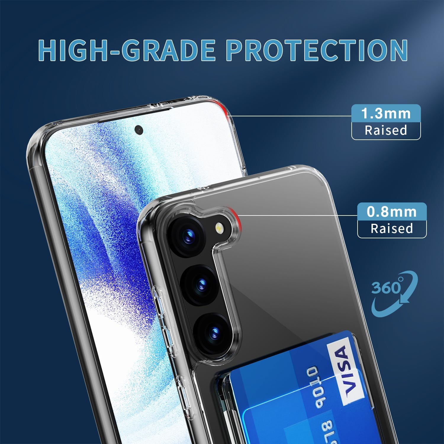 Clear Case for Samsung Galaxy S23 plus with Credit Card Holder [Up to 2 Cards], Anti-Yellow Shockproof Anti-Scratch Durable 360&deg;Full Protection Cell Phone Cover image number 6