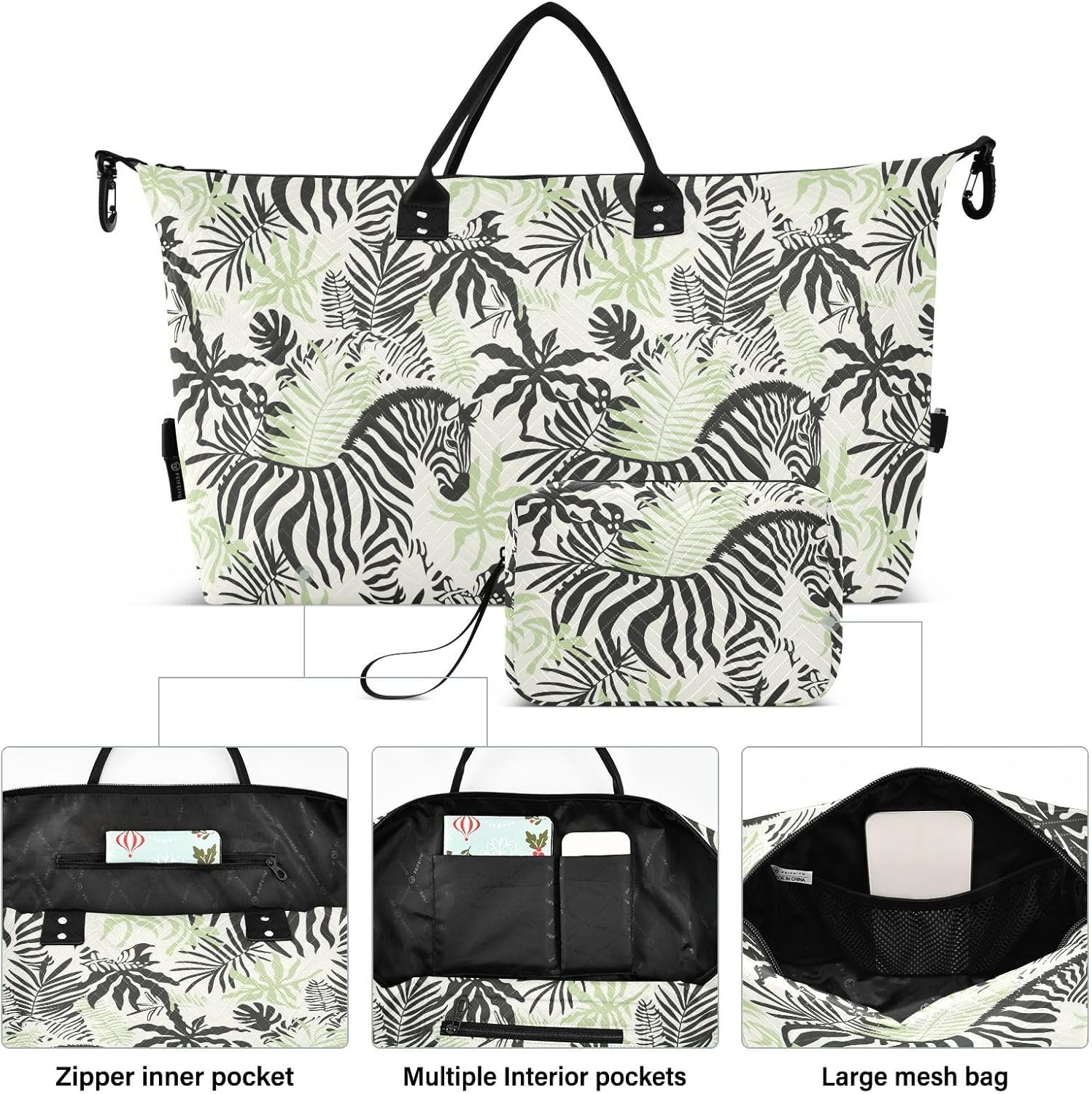 Duffel Bags Travel Weekender Gear Bag Workout Bag with Adjustable Strap for Travel Waterproof, Silhouette Tropical Plants Green image number 6