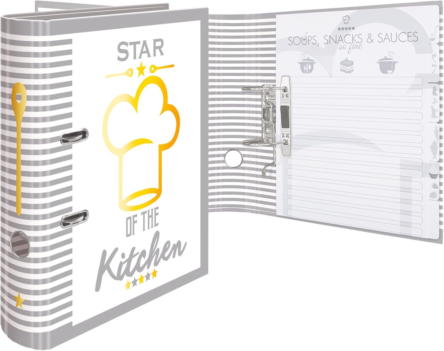 Herma 19662 Recipe Folder A4 for Writing Yourself Star of the Kitchen, 7 Cm Wide, Recipe Book with Index for Filing, Motif Ring Binder with Inner Print for Kitchen and Household for Cooking Recipes image number 3