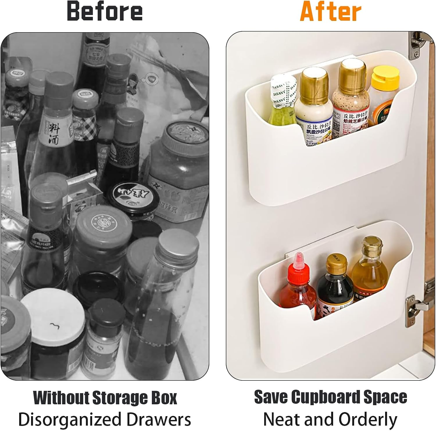 2 Pcs Cabinet Door Organiser with 2 Adhesive Pad, under Sink Plastic Organizer, No Drilling File Holder for Mail Magazine, Self Adhesive Wall Mounted Storage Box for Bathroom, Pantry, Office, Kitchen image number 5